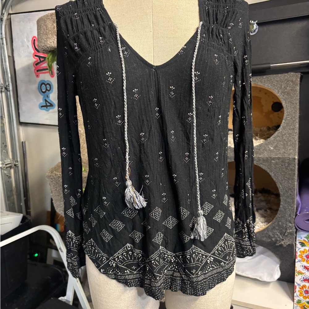 Lucky Brand Black Patterned Blouse
